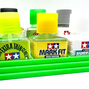 Anti-Tip 3D Printed Tamiya Glue Bottle Holder Stepped 6 Square with Rubber Feet Tamiya 87038 87182
