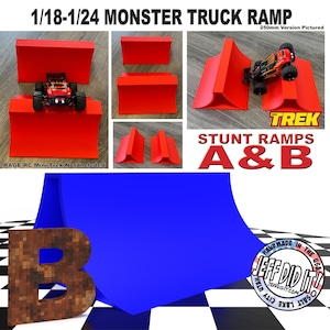 1/24th Monster Truck Stunt Ramp Ramp B - WIDE 250mm - Catch HUGH air! - Works as Display Stand - Includes Anti Slip Rubber Feet