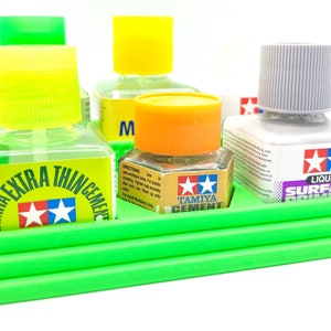 Anti-Tip 3D Printed Tamiya Glue Bottle Holder Stepped 5 Square & Hex with Rubber Feet Tamiya 87038 87012