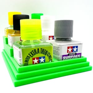 Anti-Tip 3D Printed Tamiya Glue Bottle Holder Stepped Narrow 6 Square with Rubber Feet Tamiya 87038 87182
