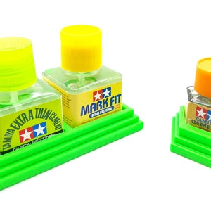 Anti-Tip 3D Printed Tamiya Glue Bottle Holder Dual Square & Hex Style 1 Each w/Rubber Feet Holds 2 Tamiya 42ml Square and 1 20ml Hex Bottle