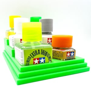 Anti-Tip 3D Printed Tamiya Glue Bottle Holder Stepped Narrow 5 Square & Hex with Rubber Feet Tamiya 87038 87012