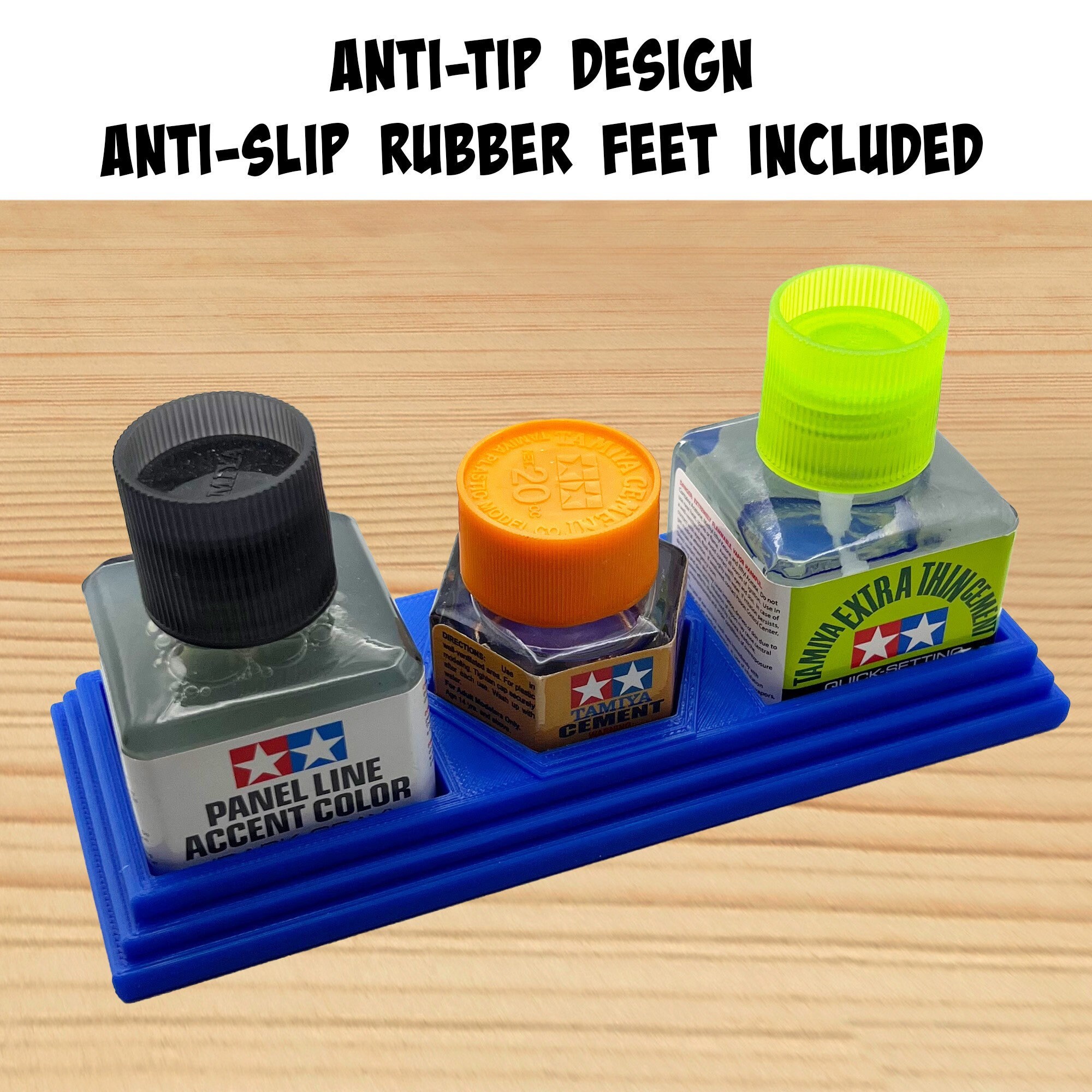 Anti-tip 3D Printed Double Tamiya Glue Square Bottle Holder With