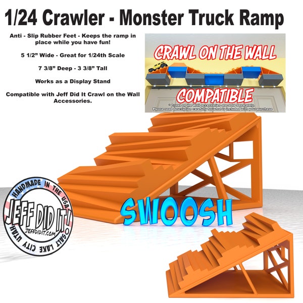 1/24th Ramp Swoosh Steps Terrain  - Monster Truck - Crawler Scale - Works as Display Stand - Includes Anti Slip Rubber Feet - Expandable