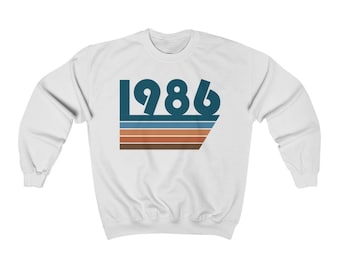 1986 Birthday Sweatshirt, Vintage 1986 Unisex Graphic Crewneck, Born in 1986 Gift, Birthday Party Shirt, Soft and Comfortable