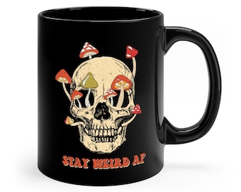 Mug champignon gothique crâne, style hippie des années 70, tasse à café drôle