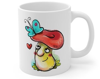 Funny Mushroom Ceramic Coffee Mug, Cottagecore Gift