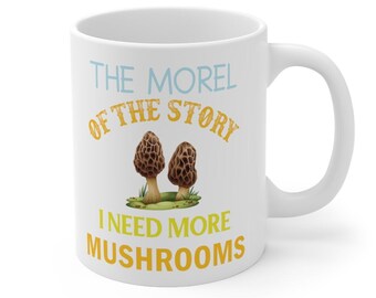 Funny Morel Mushroom Ceramic Coffee Mug, Fungi Print, Gift