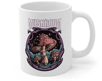 Ceramic Mushroom Coffee Mug, Forest Fungi Design, 11 oz