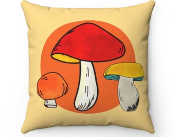 Yellow Mushroom Pillow, Aesthetic Mushroom Decor, Yellow Fungi Cushion, cottagecore room decor, housewarming gift