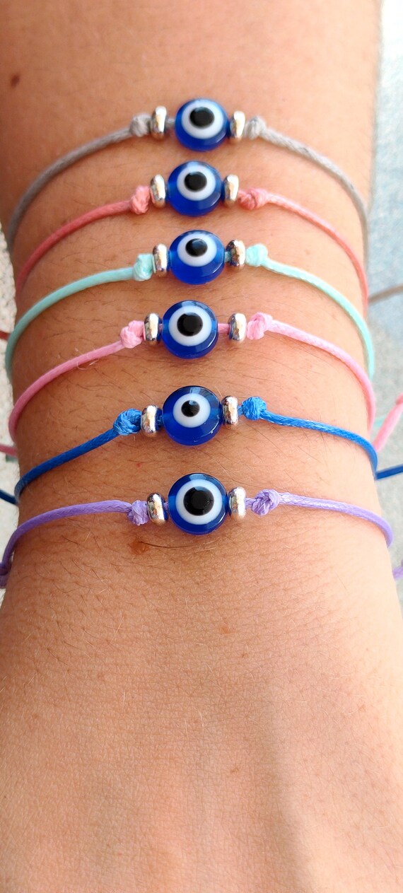 Evil Eye Bracelet Gray String Minimalist Cord Bracelet - Etsy