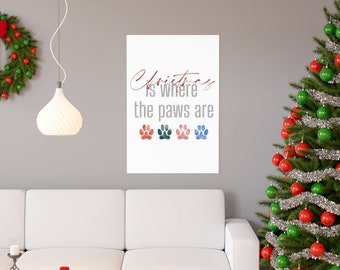 Plakat z motywem świątecznych łapek, dekoracja świąteczna dla miłośników zwierząt