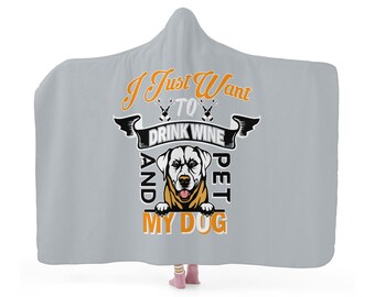 Manta con capucha para amantes de los perros, acogedora sudadera con capucha Sherpa, diseño de vino y mascotas
