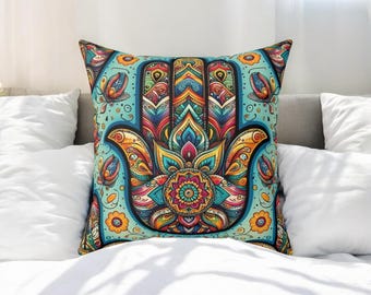 Hamsa Hand Kissen, Buntes Mandala, Evil Eye Nazar Kissen