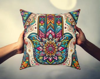Hamsa Evil Eye Kissen, Mandala Nazar Kissen, Boho Home Decor