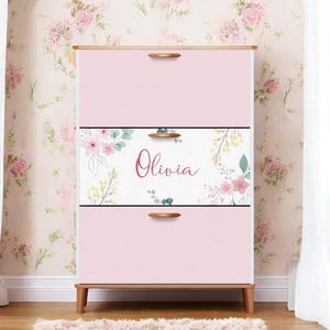 Custom Name Shoe Cabinet, Wood Shoe Rack, Shoes Storage Unit, Floral shoes cabinet, Perfect for Entryway and Hallway