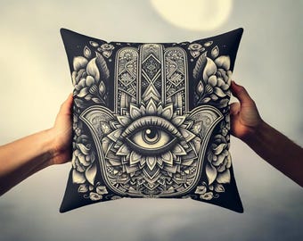 Hamsa Hand Evil Eye Kissen, Mandala Kissen, Good Luck Decor