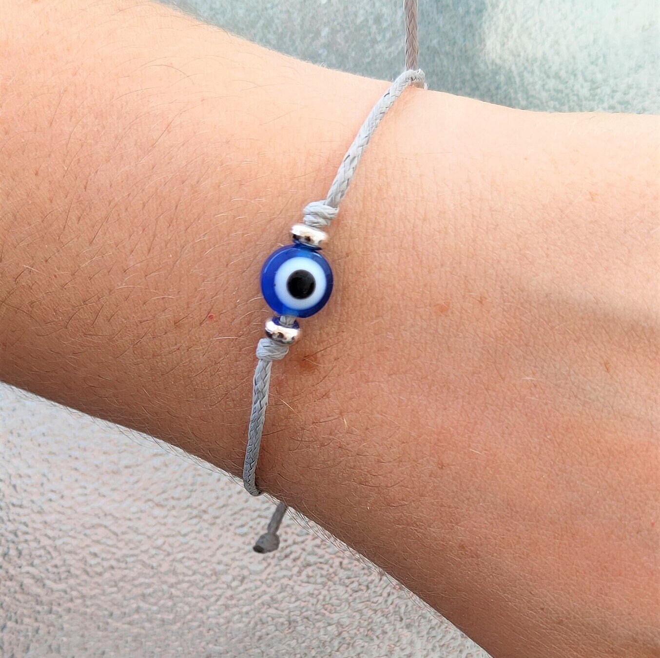 Evil Eye Bracelet Gray String Minimalist Cord Bracelet - Etsy