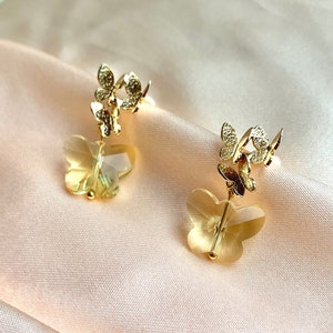 Butterfly Yellow Glass 18k Gold Plated Drop Earrings