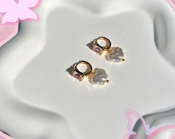 Trendy Vlinder Roze Zirkoon Gouden Parel Hoop Earring