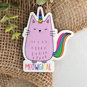 Meowgical sticker, cat sticker, unicorn sticker, laptop decal, birthday gift for women, teenage girl gift, water bottle sticker, hydroflask