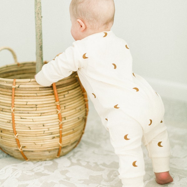 Long Sleeve Moon Zip Up Romper