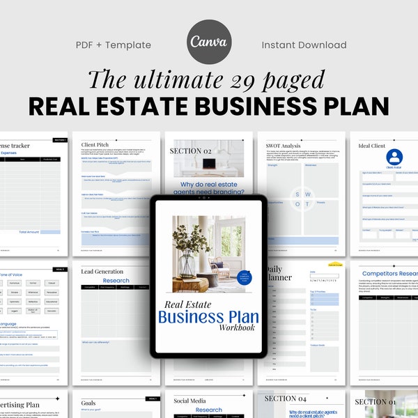 Realtor Businessplan, Realtor Business Plan Vorlage, Business Plan Vorlage Canva, Realtor Business Proposal, Realtor Business Guide