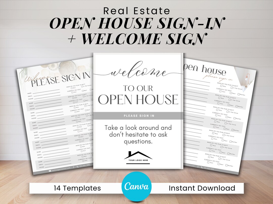 Open House Sign-in Sheet & Welcome Sign | Real Estate Marketing ...