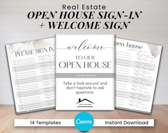 Open House Sign-In Sheet & Welcome Sign | Real Estate Marketing | Realtor Open House Form | Open House Template | Printable | Canva Template