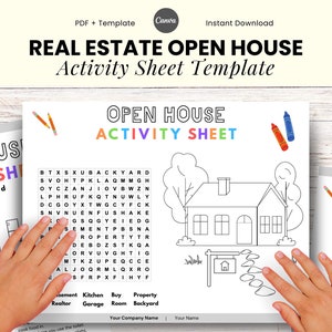 Real Estate Kids Activity Sheet | Real Estate Marketing | Open House Coloring Sheet | Coloring Page | Realtor Printable | Canva Template