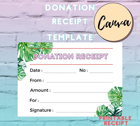 donation receipt printable editable in canva instant etsy