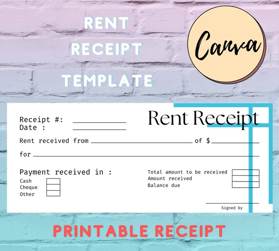 rent receipt template for small business printable editable etsy