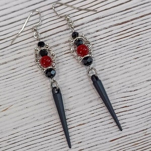 Long Black Spike Earrings, Gothic Dangle Earrings, Goth Jewelry, Black Earrings, Long Earrings