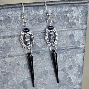 Long Black Spike Earrings, Gothic Dangle Earrings, Goth Jewelry, Black Earrings, Long Earrings, Gift for Her, Handmade Earrings