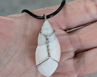Wire Wrapped Shell Pendant: Natural Beachy Necklace