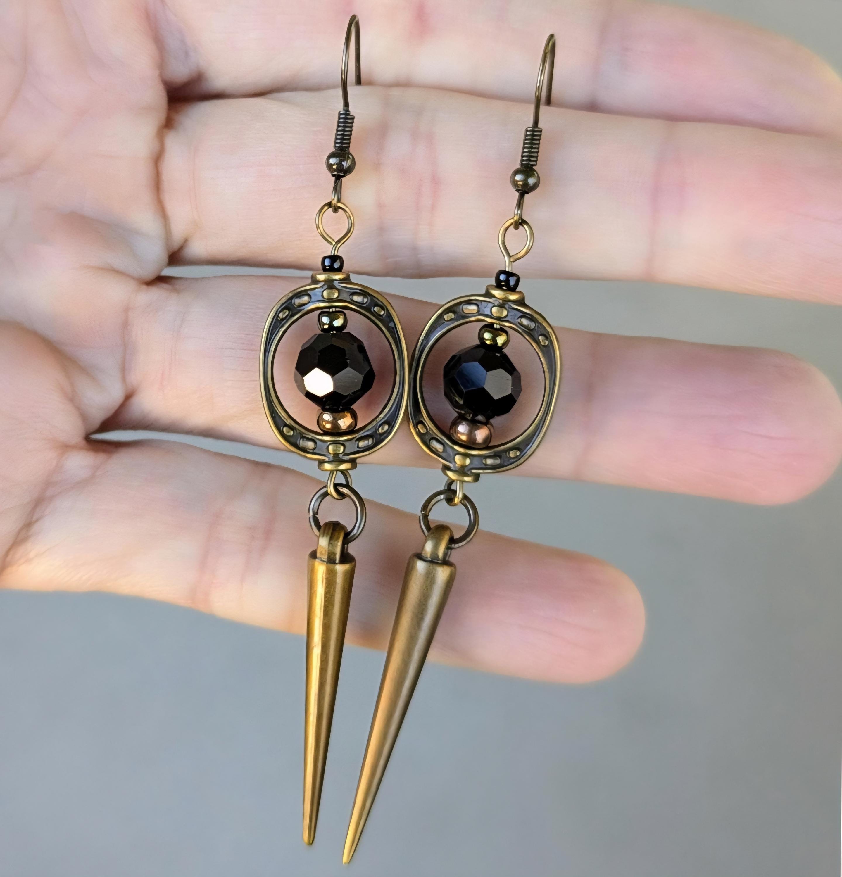 Gunmetal Gothic Spike Earrings, Spike Earrings, Trad Goth, Copper Spike Earrings