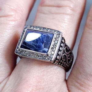 Chunky Sodalite Ring Stainless Steel: Blue Stone Statement Ring, Size 8
