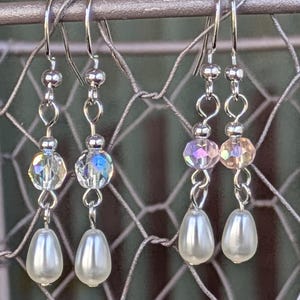 Pearl Dangle Earrings: Iridescent Crystal Bridal Drop Earrings