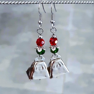 Jingling Bell Dangle Earrings: Silver Bells, Crystal Accents