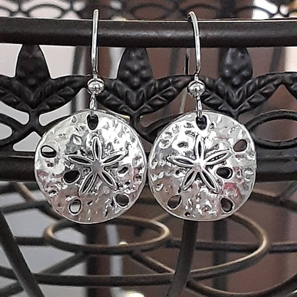 Silver Sand Dollar Earrings, Beach Earrings, Ocean jewelry, Beachcore Jewelry