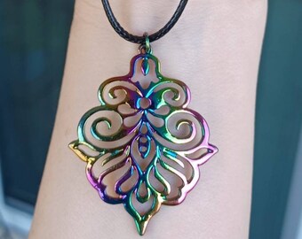 Multicolor Pendant, Scroll Pendant, Yoga Necklace, Lotus Necklace, Teardrop Necklace, Colorful Necklace, Freeform Pendant