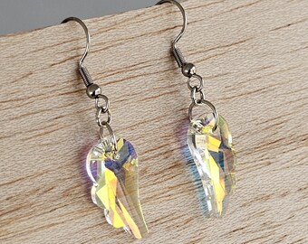 Crystal Wing Earrings:  Memorial Jewelry, Guardian Angel, Iridescent