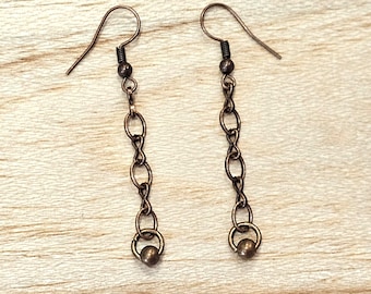 Copper Chain Dangle Earrings: Lightweight Linear Design, Minimalist