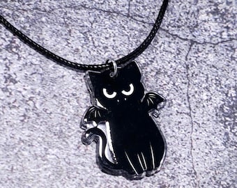 Gothic Black Cat Necklace: Vampire Bat Cat Pendant, Halloween Jewelry