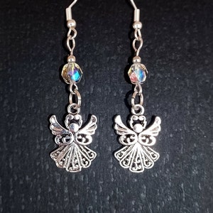 Silver Angel Earrings, Sparkly Angel Earrings, Guardian Angel Earrings, Angelcore Earrings, Christmas