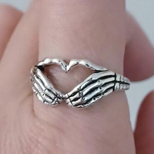 Silver Skeleton Heart Hands Ring, Couples Rings, Gift for Girlfriend, Birthday Gift, Goth Gift, Gift for Him, Gift for Her, Gothic Ring