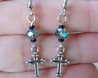 Beautiful Cross Dangle Earrings, Petite Cross Earrings, Catholic Earrings, Christian Earrings, Pretty Cross Earrings, Christmas Gift