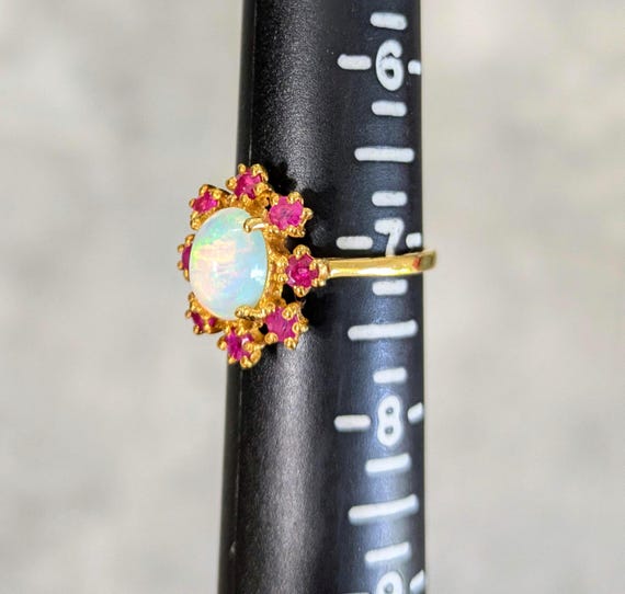 Vintage Sterling Silver Opal Ring: 14k Gold Plate… - image 8