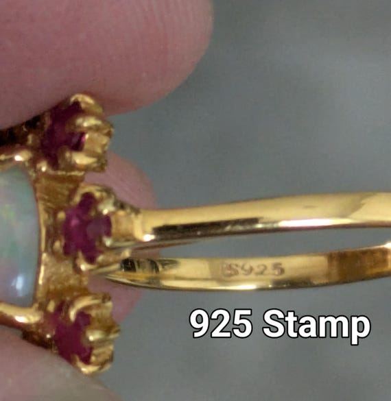 Vintage Sterling Silver Opal Ring: 14k Gold Plate… - image 5