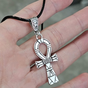 Engraved Silver Ankh Pendant: Gothic Spiritual Necklace